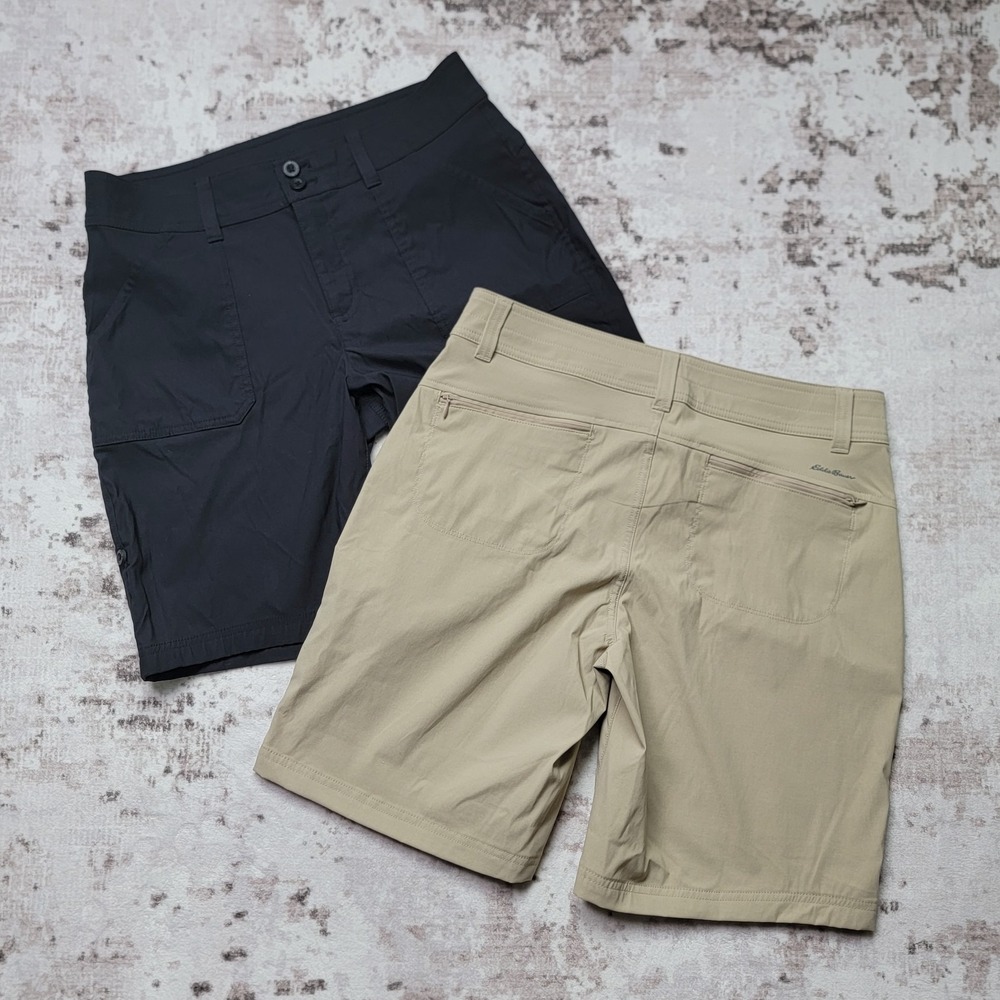 Lot of 2 Eddie Bauer Rolled Hem Bermuda Shorts Women's Size 8 Navy Khaki Hiking